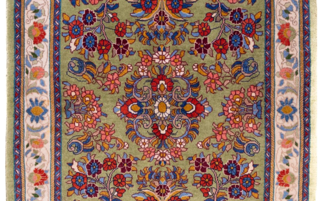 Tappeto Saruk, misura 1.50 per 1.00 metri. Tradizione persiana e piccolo formato decorativo.
